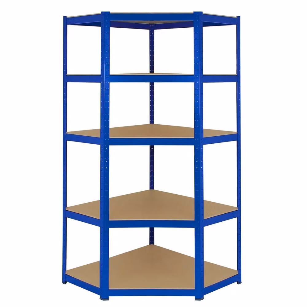 Monstershop T-Rax Corner Shelving Unit and 4x 90cm Garage Storage Racking in Blue – 3