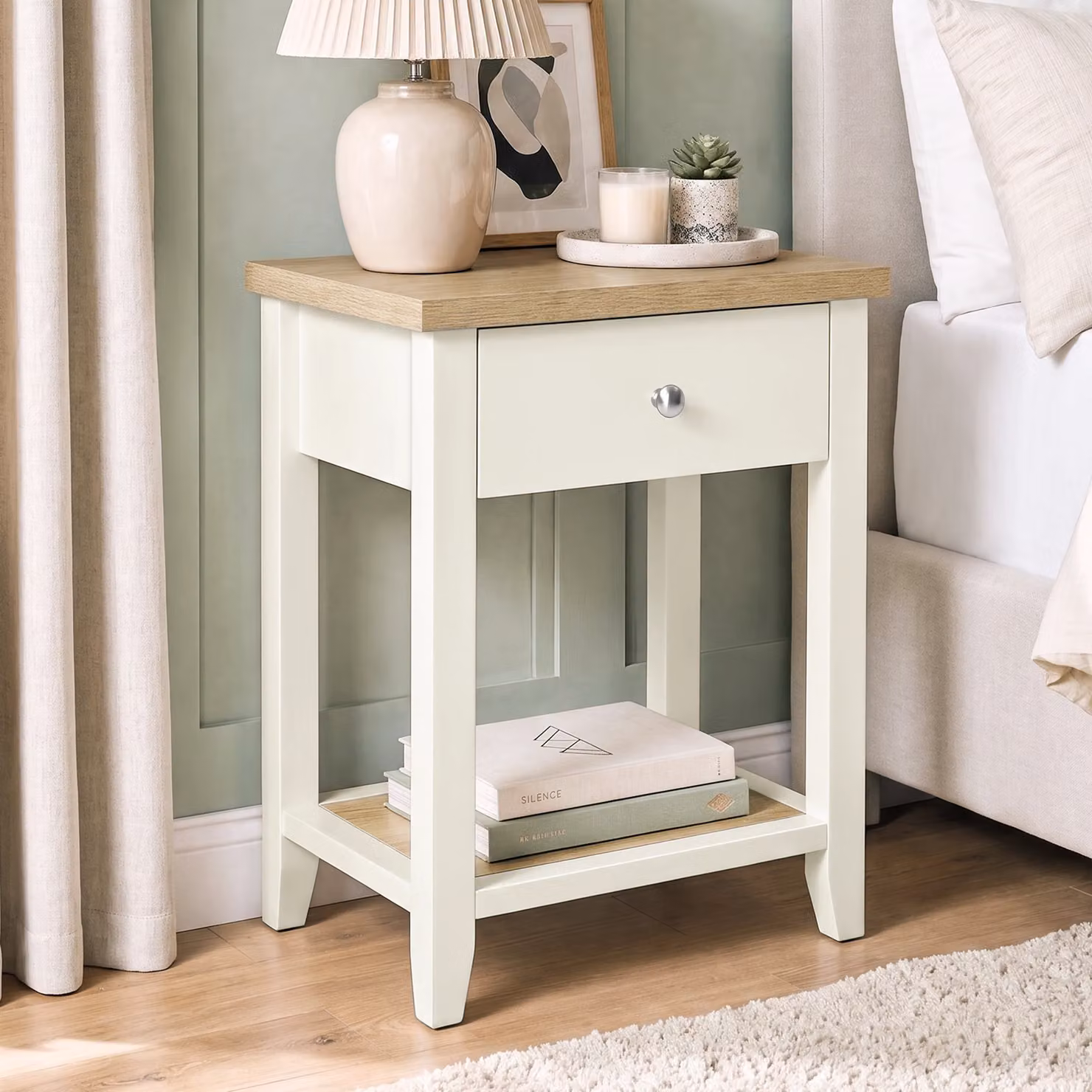 DHS White Shaker Bedside Table with Drawer and Open Shelf