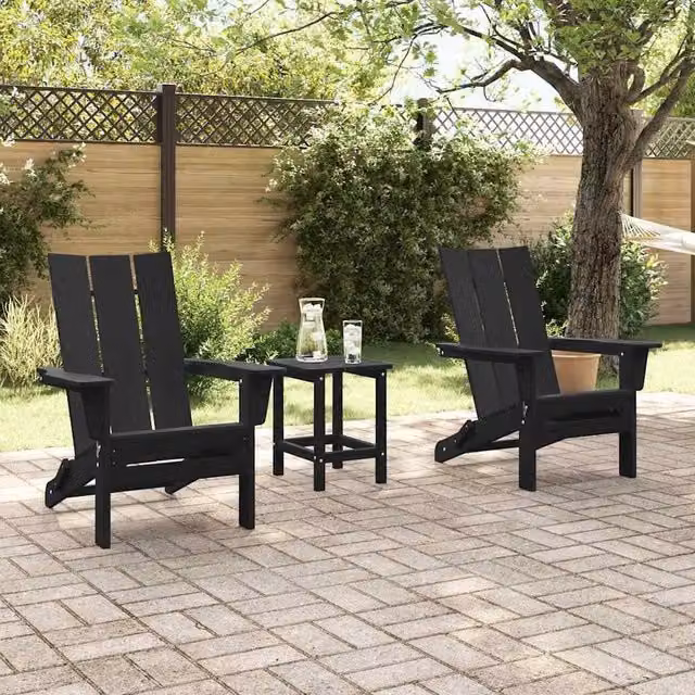 Berkfield Home Set of 2 Foldable Adirondack Garden Chairs in Black, W/D/H: 74.5 x 80.5 x 90 cm