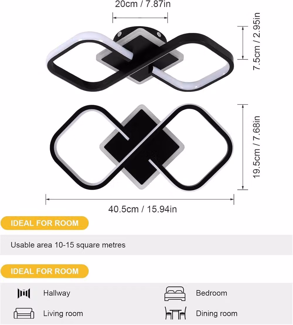 Goeco Modern LED Ceiling Light, 36W, Black Acrylic and Metal, 4500K – 3