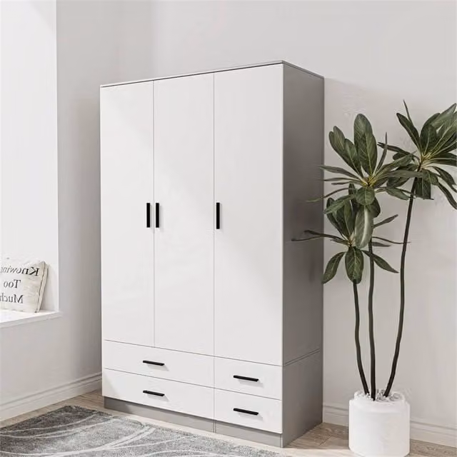 FORGEVIO Modern 3 Door 4 Drawer Wardrobe in Grey and White – 1