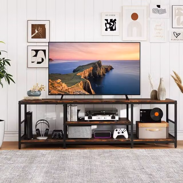 Costway Industrial Entertainment Center TV Stand in Brown for TVs up to 65 Inches – 1
