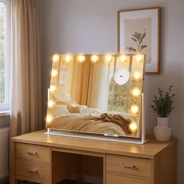 SONGMICS Hollywood LED Tabletop Vanity Makeup Mirror in Matte White