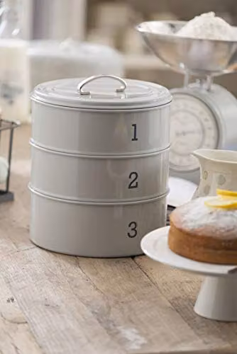 KitchenCraft Living Nostalgia 3-Tier Metal Cake Storage Tin Set, Grey – 2