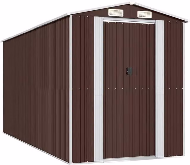 Berkfield Home Garden Shed in Dark Brown, Galvanised Steel with Sliding Doors, W: 192 cm, D: 440 cm, H: 223 cm – 1