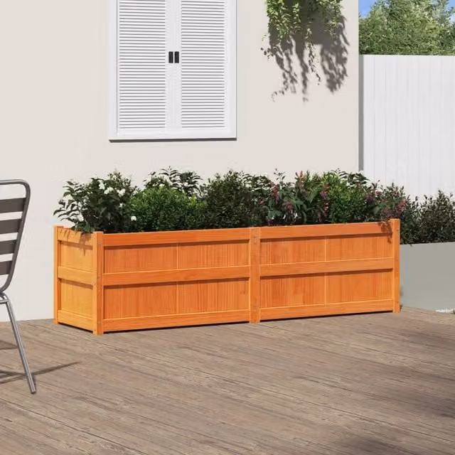 Berkfield Home Beautiful Garden Planter in Wax Brown, Solid Pine Wood, W/D/H: 180 x 50 x 50 cm