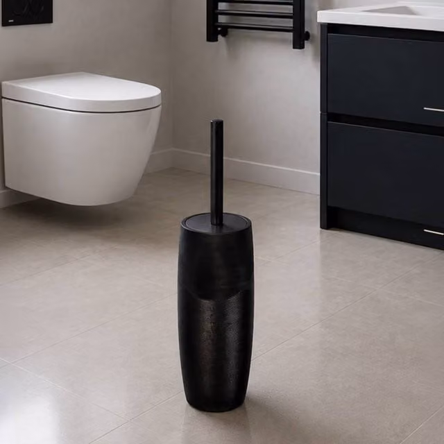 Showerdrape Ripple Textured Freestanding Toilet Brush and Holder in Black