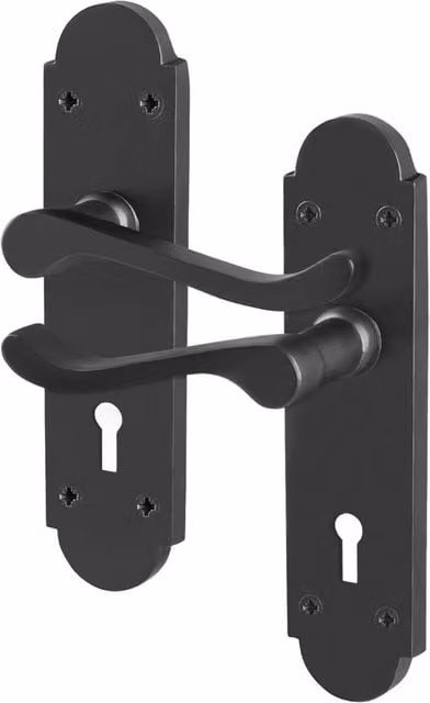 AFIT Matt Black Metal Long Backplate Door Handle Lock Set, 1 Pair