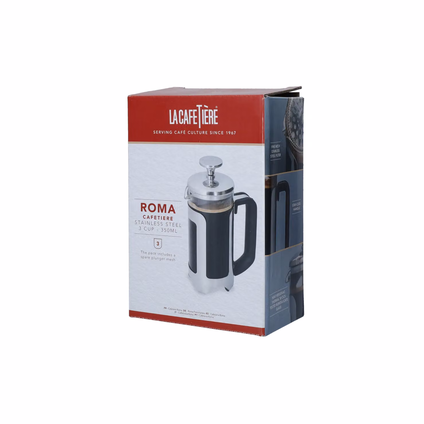 La Cafetiere Roma Stainless Steel French Press Coffee Maker, Silver, 450ml – 5