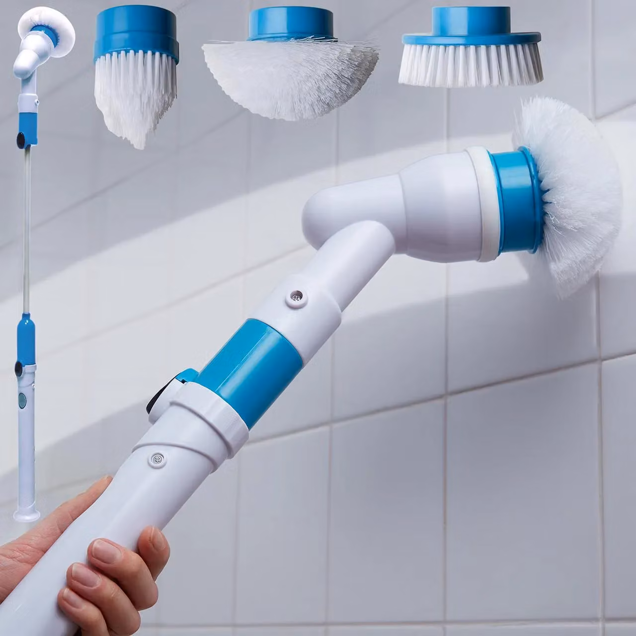 mysmartbuy Power Spin Scrubber Cordless Lightweight Electric Cleaning Brush with 3 Heads and Extension Pole, White – 2