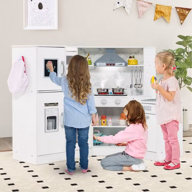 Costway Kids Corner Play Kitchen Pretend Toy in White