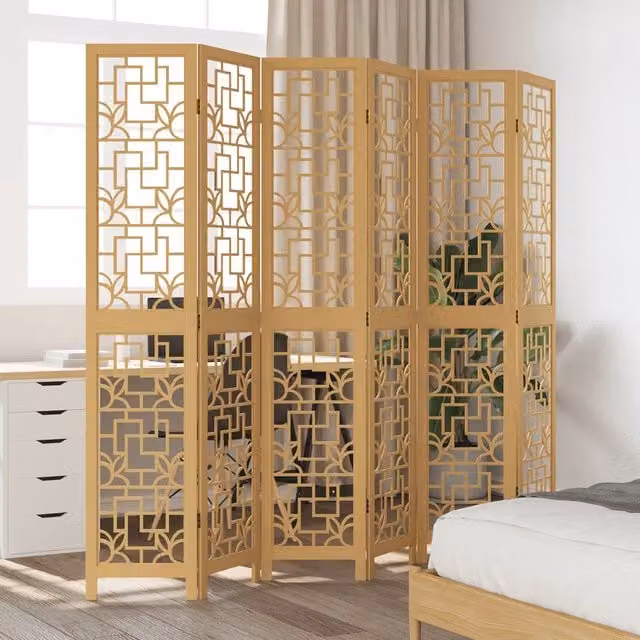 Berkfield Home 6 Panel Brown Solid Wood Paulownia Room Divider