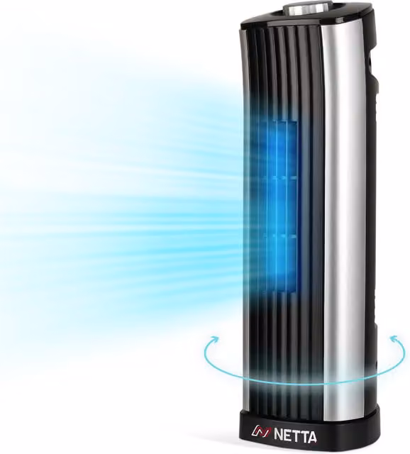 Netta 14 Inch Oscillating Mini Tower Fan in Black and Silver