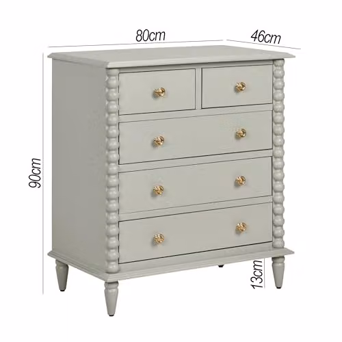 Statement Furniture Cromwell 2 Over 3 Chest of Drawers in Green with Gold Details, W80cm x H90cm x D46cm – 2