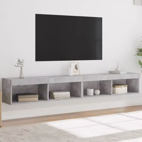 vidaXL Set of 2 Modern Wall Mounted TV Cabinets with Integrated LED Lights in Concrete Grey, W/D/H: 100 x 30 x 30 cm – 2