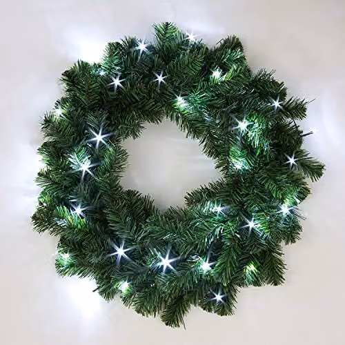 Shatchi Green Alaskan Pine Pre-Lit Christmas Wreath, Diameter: 55 cm – 2