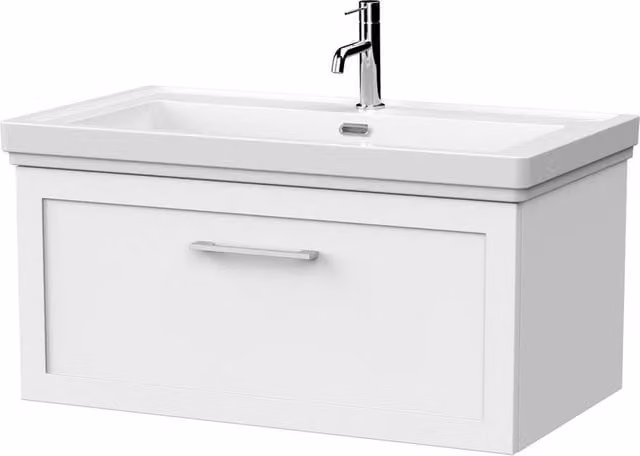Balterley Stonnall Wall Mounted 1 Drawer Vanity Unit and Fireclay Basin in Matt White, Width: 80 cm