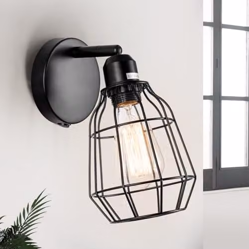 Harper Living Black Vintage Metal Caged Wall Lantern with E27 Cap