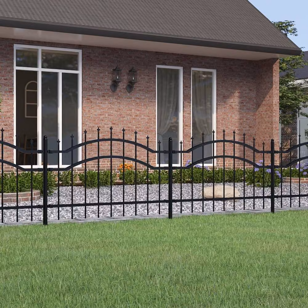 Berkfield Home Spear Top Garden Fence, Black Powder-coated Steel, Height: 115 cm – 2