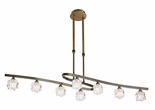 Mantra Iluminación Ice Pendant 8 Light Modern Suspended Crystal Chandelier in Gold and Brass