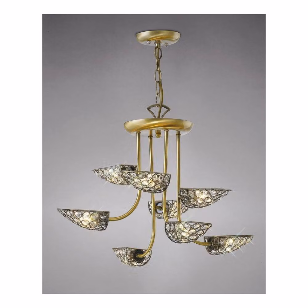 Netlighting Ashton 8 Light Semi Flush Ceiling Pendant in Antique Brass and Crystal – 2