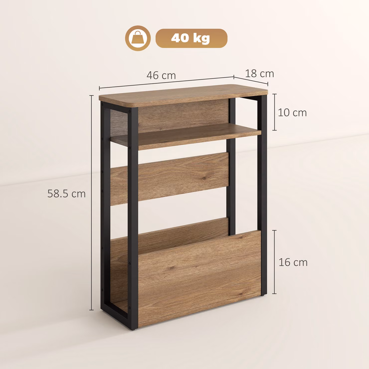 HOMCOM Industrial-Style Wood Side Table in Black and Brown, W/D/H: 40.0 x 46.0 x 58.5 cm – 3