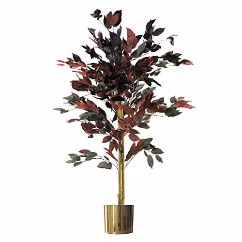 Botanik Leaf 120cm Artificial Red Ficus Tree with Gold Planter – 1