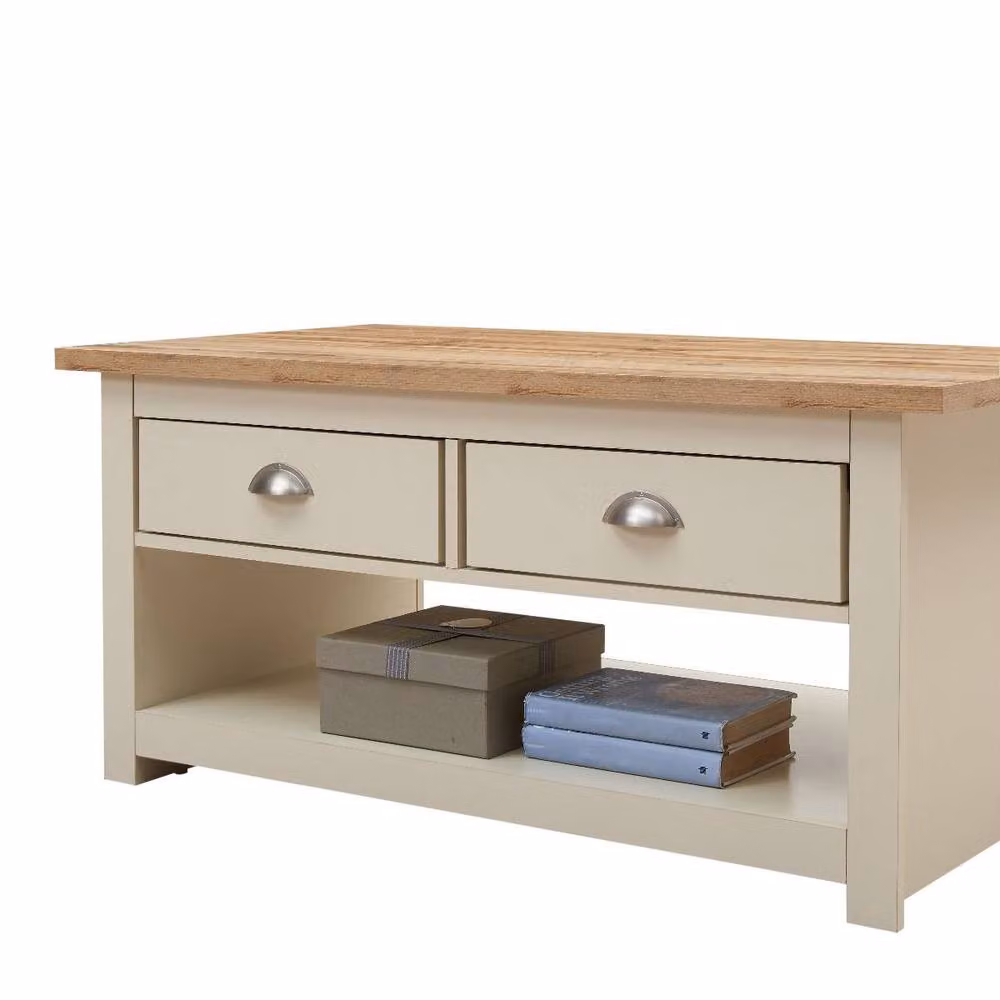 Timber Art Design Lisbon 2 Drawer Coffee Table in Beige Oak Wood, W: 105 cm, D: 60 cm, H: 50 cm – 2