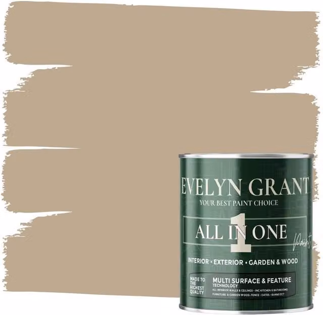 Evelyn Grant All-In-One Multi-Surface Indoor and Outdoor Matt Paint, Beige Stone, 2.5L