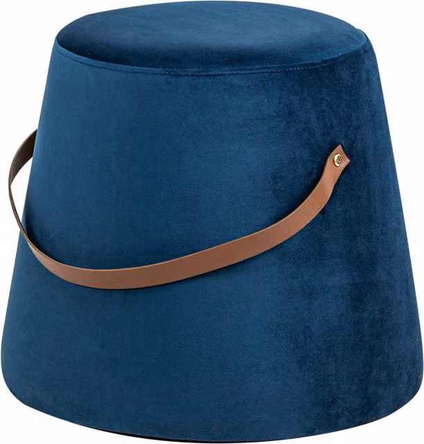 Nordlys Salon Pouf with Handle in Blue Velvet and Synthetic Leather – 1