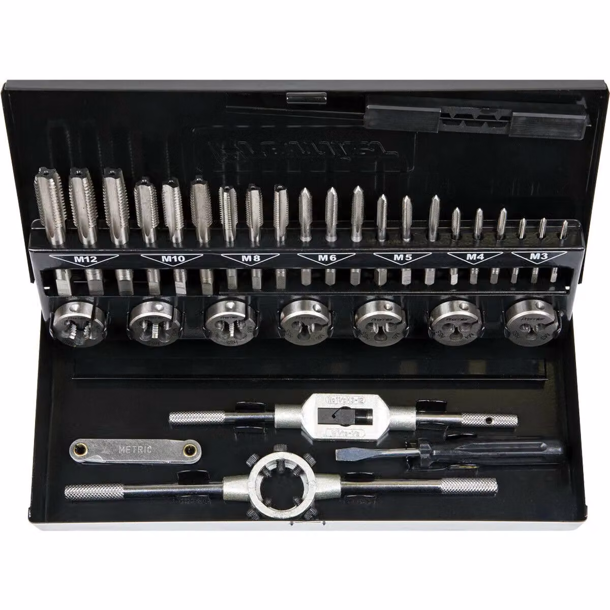 Loops 32pc Premium Metric Tap and Split Die Set, M3 to M12 Steel Threading Tool in Silver and Multicolour – 4