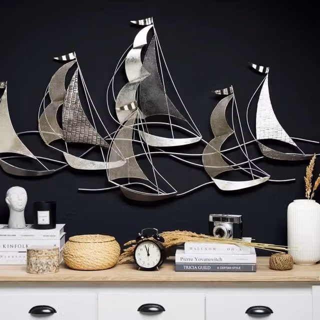Wyld and Coco Silver Boats 3D Metal Nautical Wall Art – 1