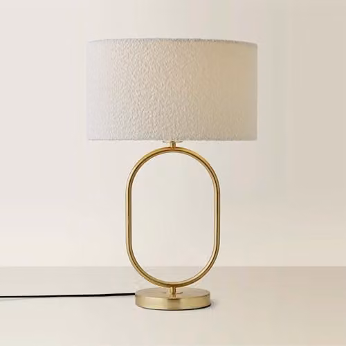 ValueLights Antonia Oval Table Lamp with Beige Boucle Drum Shade and Gold Base – 1
