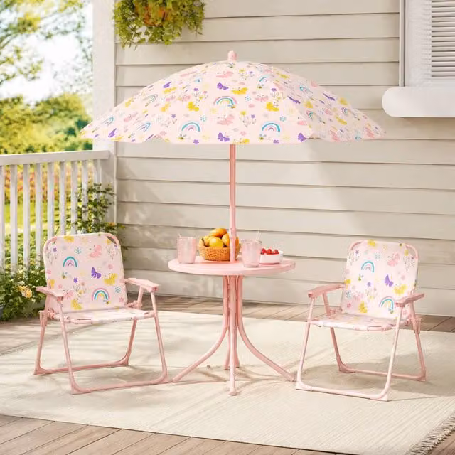 STILVORA Kids Garden Table and Chair Set with Parasol in Pink