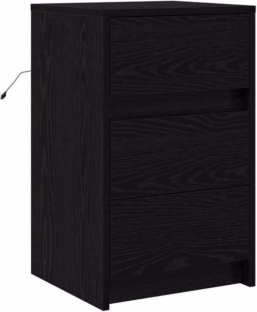 Berkfield Home Modern Black Oak Bedside Cabinet with Integrated LED Lighting and MDF Construction – 1