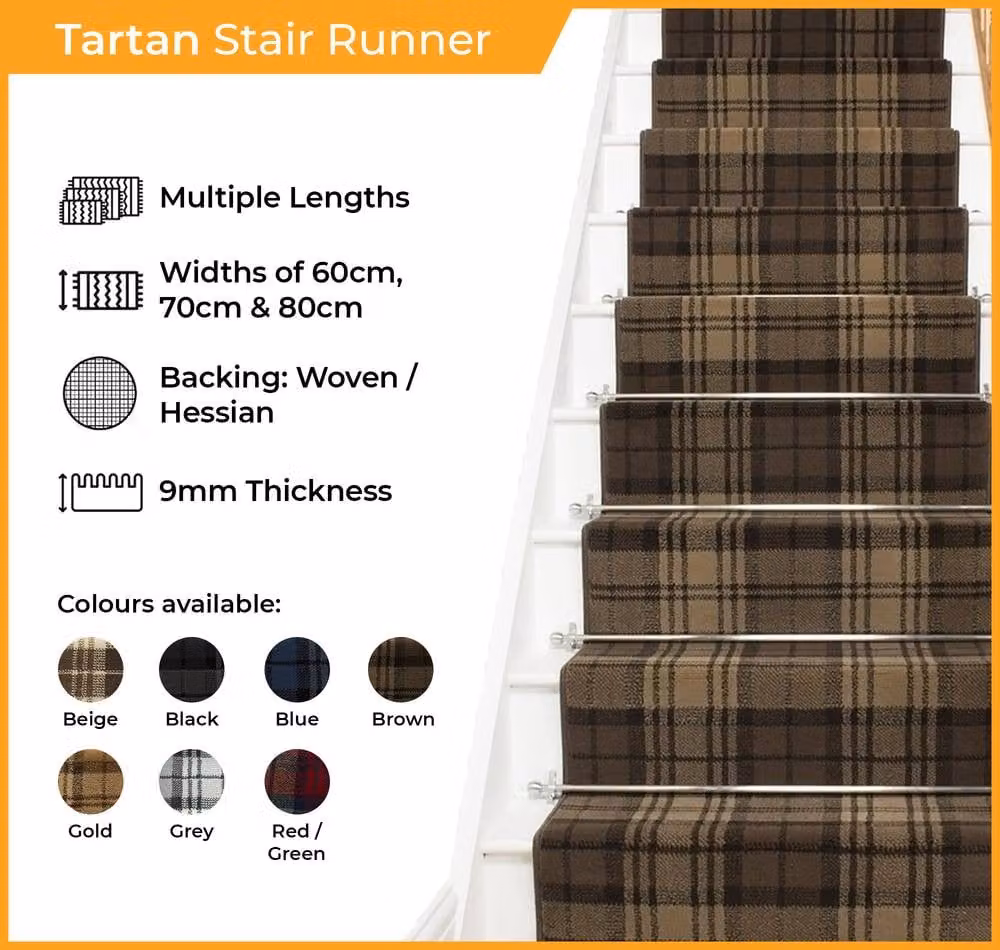 runrug Tartan Stair Runner Carpet in Red, W: 60 cm, L: 690 cm – 2