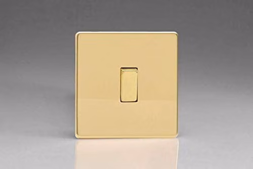 Varilight Flat Plate Screwless 1-Gang Light Switch in Polished Brass/Gold