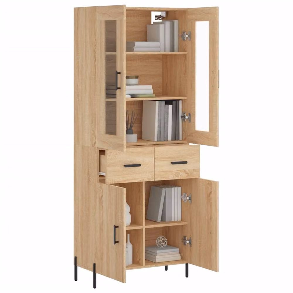 Berkfield Home Sonoma Oak Highboard in Brown with Glass Doors, W/D/H: 69.5 x 34 x 180 cm – 2