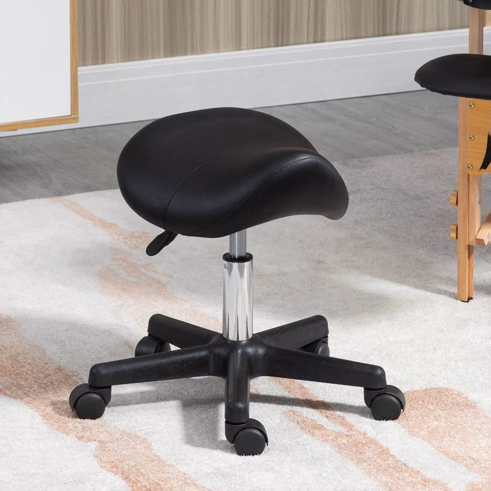 STILVORA Adjustable Rolling Stool with Castors in Black Synthetic Leather – 3