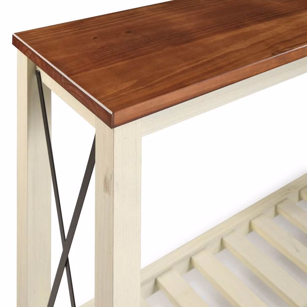 Kelvenix Rustic Pine Sideboard Hall Console Table in White and Brown, W/D/H: 132 x 81 x 40 cm – 3