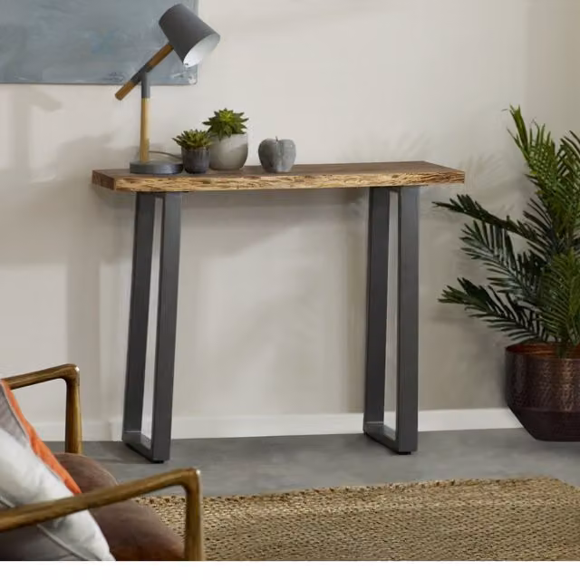 IH Design Modern Acacia Wood Live Edge Console Table in Brown