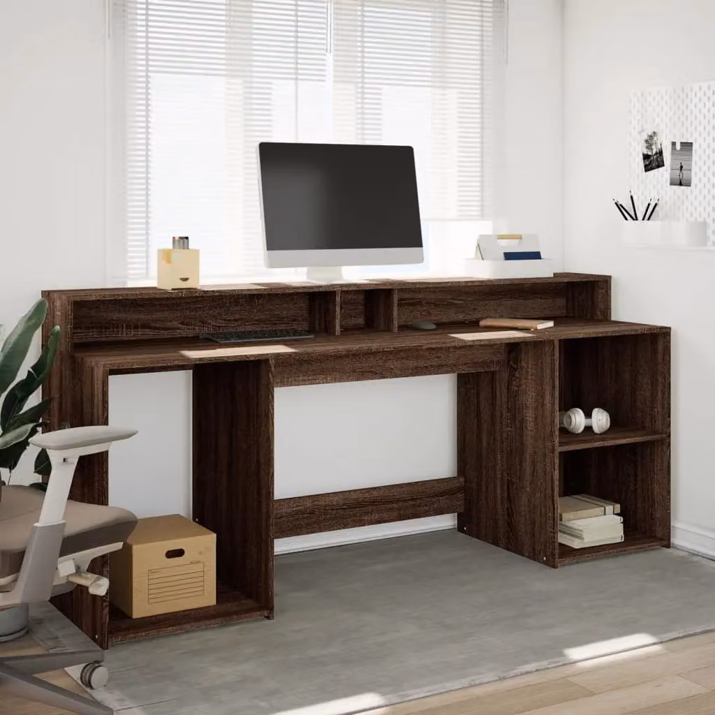 Berkfield Home Brown Oak Gaming Desk with LED Lights, W/D/H: 200 x 55 x 91 cm – 4