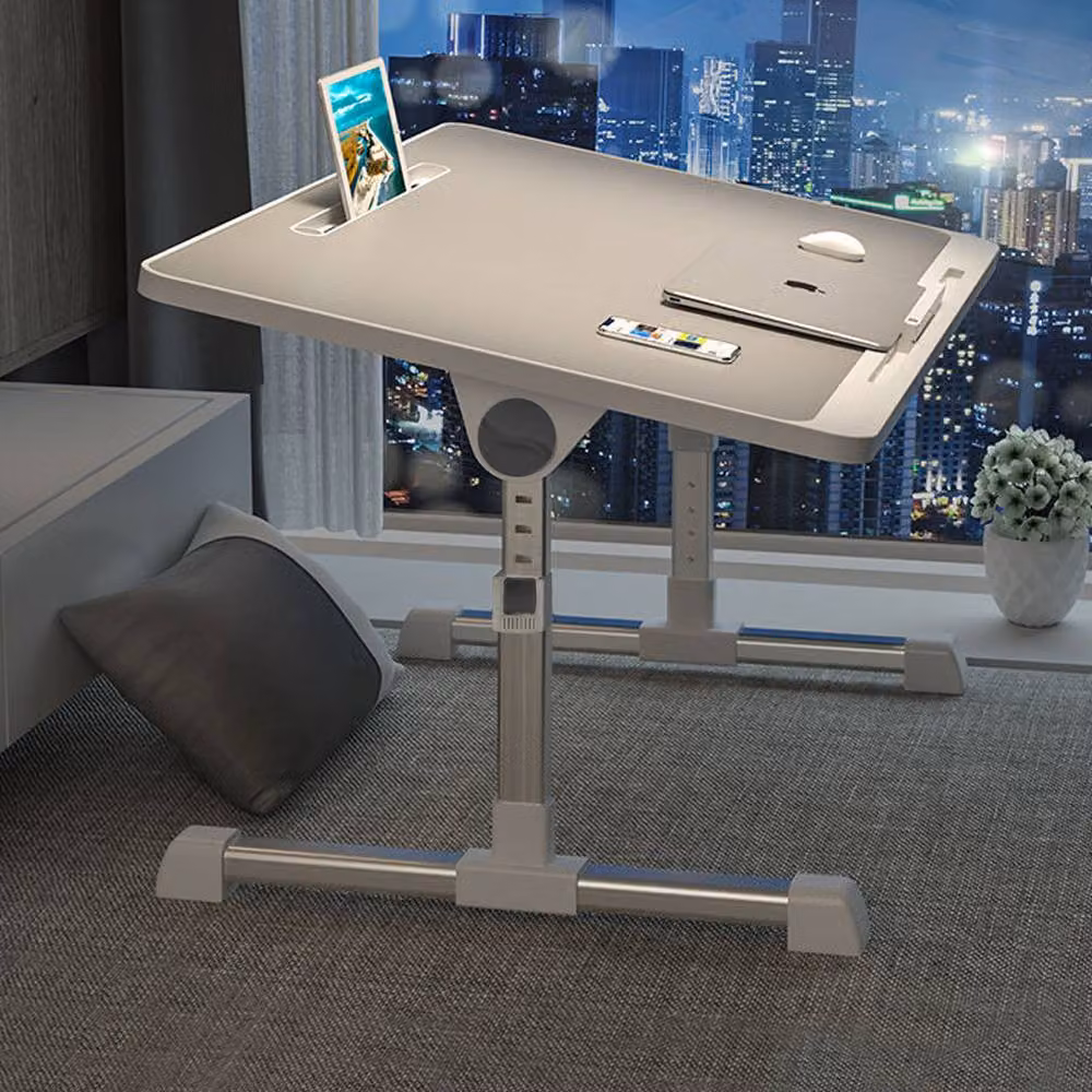 Living and Home Grey Foldable Height-Adjustable Laptop Bed Table with Sloped Top, Tablet Slot and Movable Stop Bar – 5