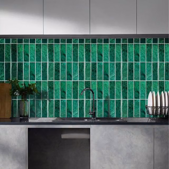 Lifeideas 10 Piece Self Adhesive Tile Look Backsplash Wall Stickers in Green, 30.5 cm