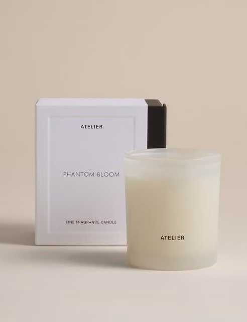 Atelier Phantom Bloom Minimalist Pillar Votive Candle in Black and White with Floral, Fruity and Spicy Scents