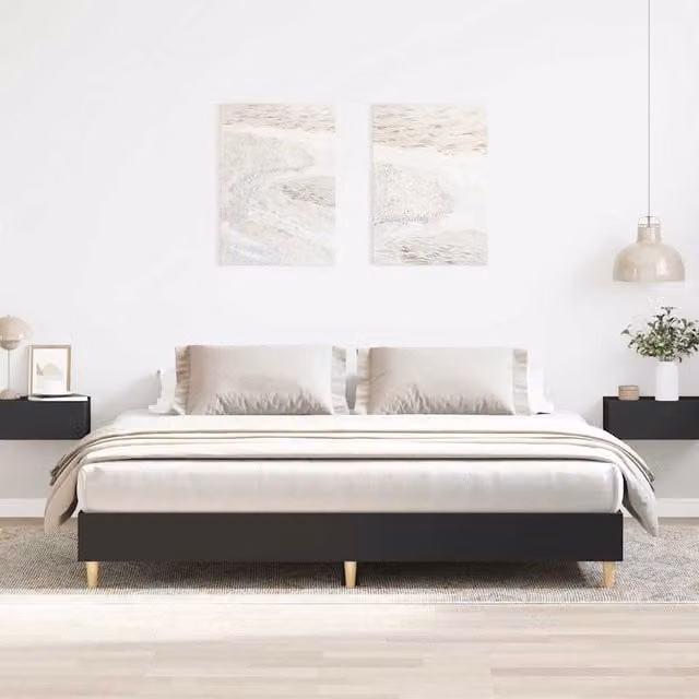 Berkfield Home Black Engineered Wood Bed Frame, W/D/H: 200 x 200 cm