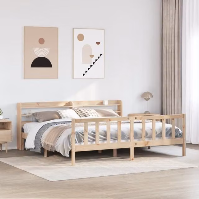 Berkfield Home Rustic Solid Wood Pine Bed Frame in Brown, 200 x 200 cm