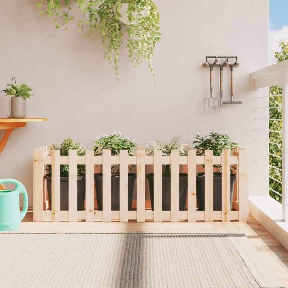 Berkfield Home Garden Raised Bed with Fence Design in Brown Solid Wood, W/D/H: 150 x 50 x 50 cm – 1