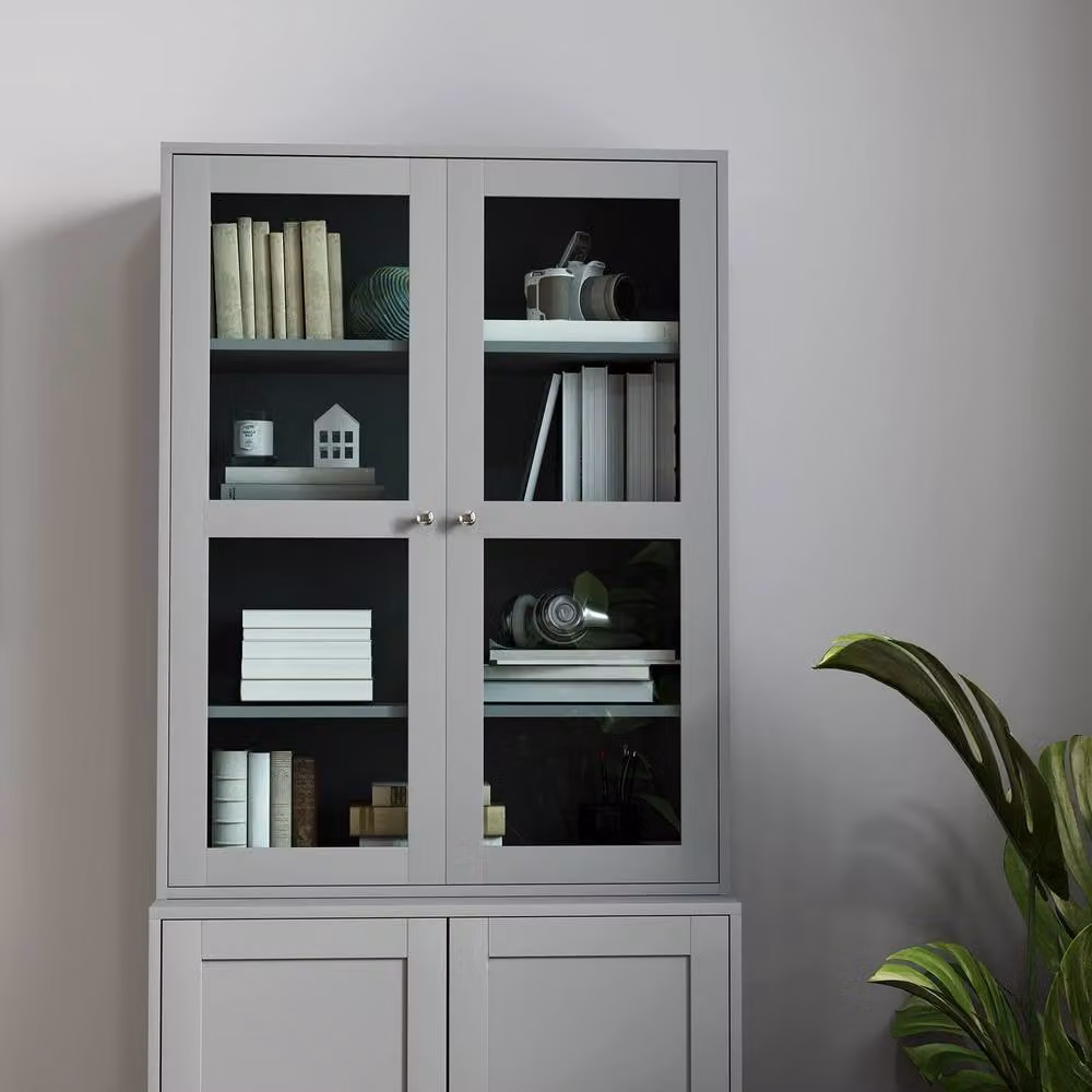 STILVORA Grey Modern Display Cabinet with Glass Doors and Internal Shelves – 6