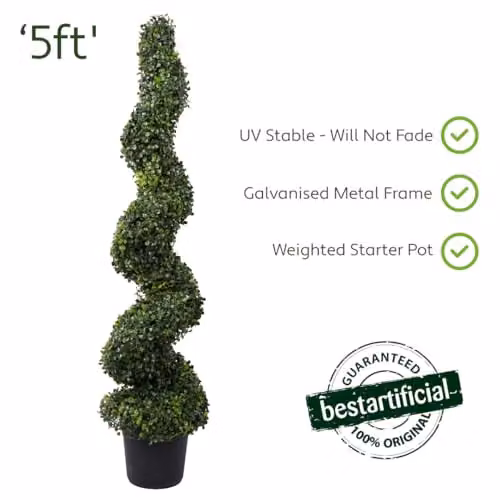 Best Artificial Green Boxwood Buxus Spiral Topiary Tree, Height: 150 cm, Width: 30 cm, Depth: 30 cm – 2